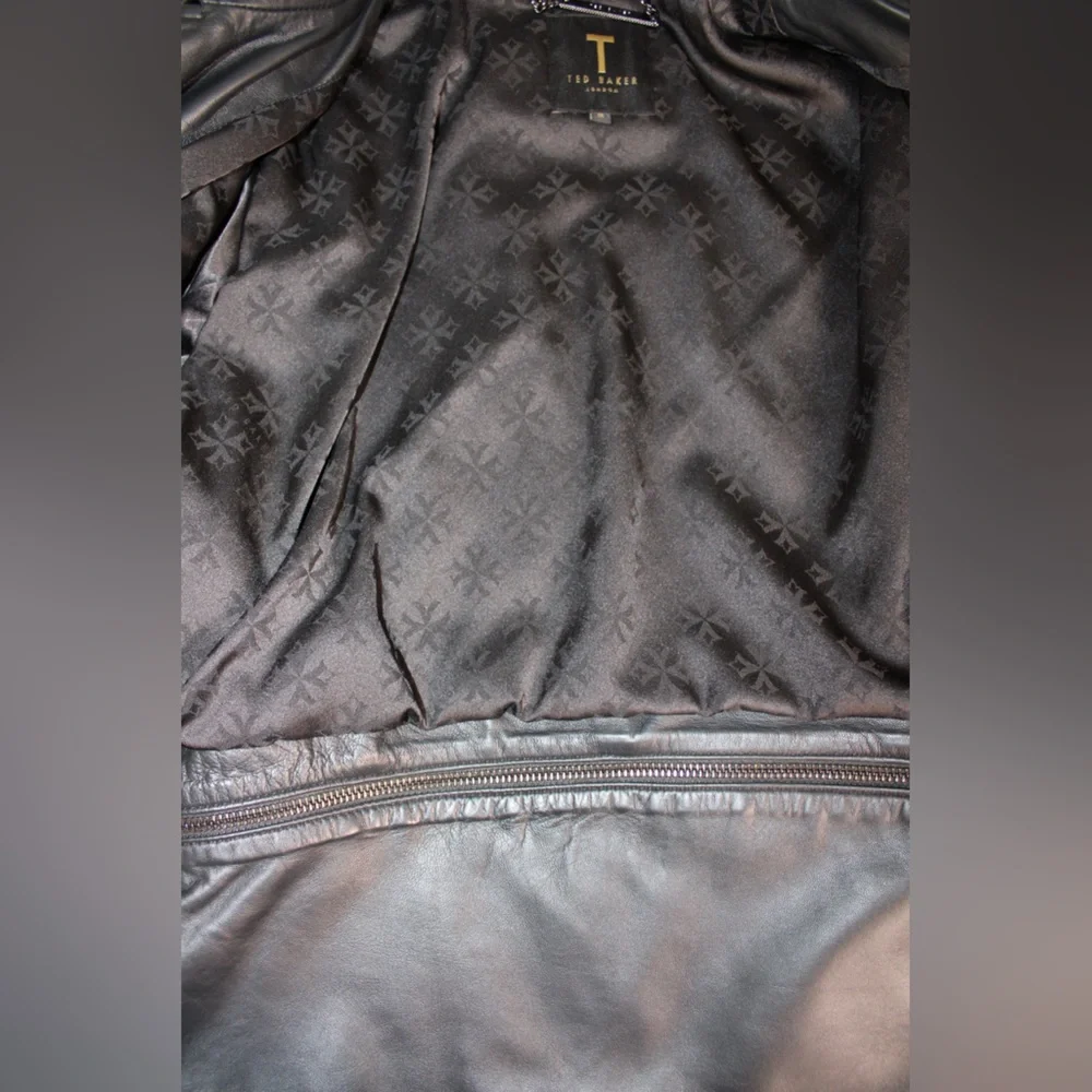 Ted Baker Black Yaswin 100% Ovine Leather Biker Jacket - Picture 14 of 17